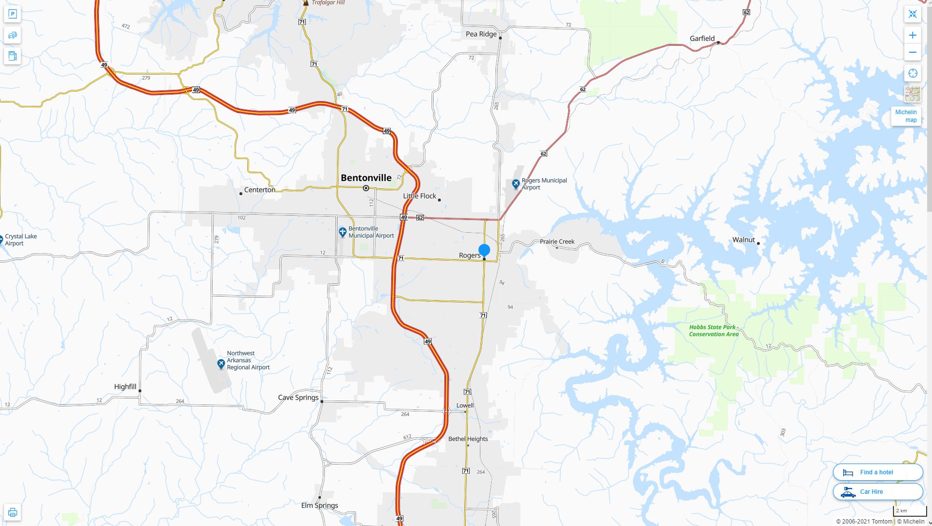 Rogers Arkansas Highway and Road Map